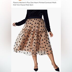 Floerns Women's Plus Size Heart Printed Frill Trim Flared Midi Skirt